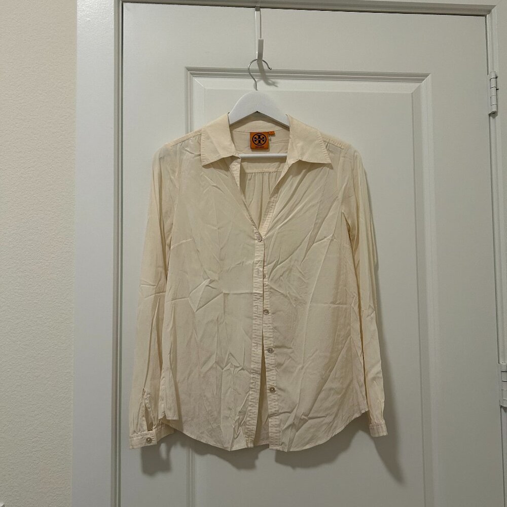Tory Burch Womens Shirt Button Down Cream Beige